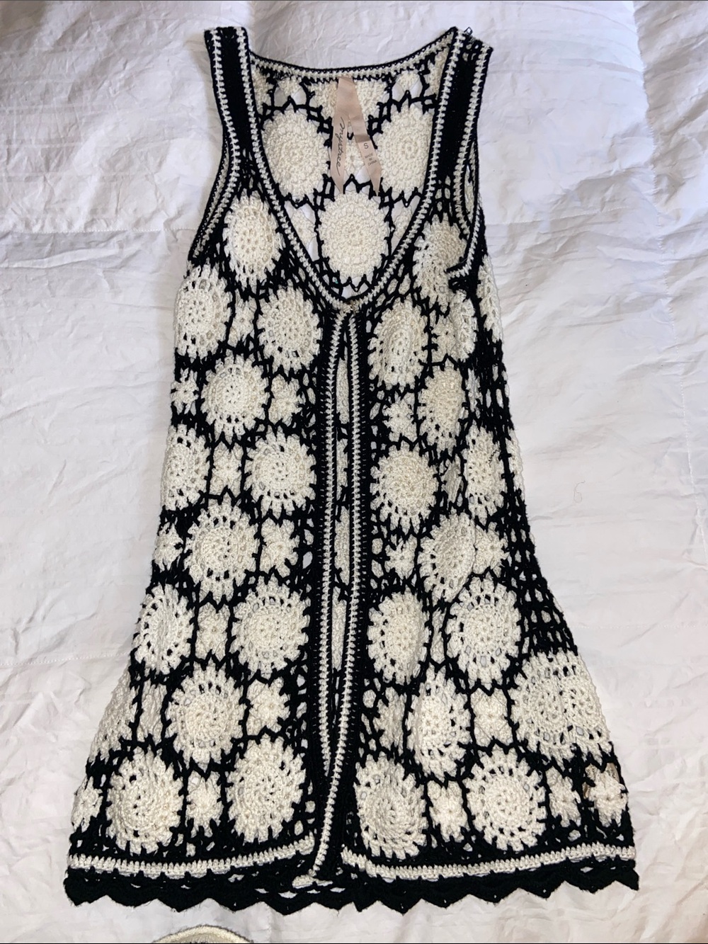Mystree Black and White Crochet Tank